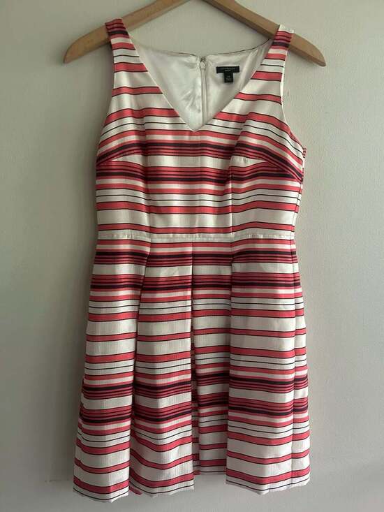 Ann Taylor Dresses & Skirts - Ann Taylor Petite Coral Striped Sleeveless Fit and Flare Dress